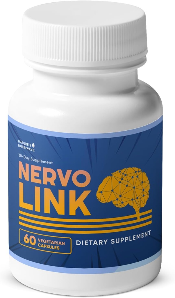 Nervolink - 100% Natural Supplement for Nerve- Support & Energy Boost, med Reishi, Shiitake, og Lions Mane Mushrooms, Made in USA, Non - GMO - 60 Kapsler, 1 Måned Supply