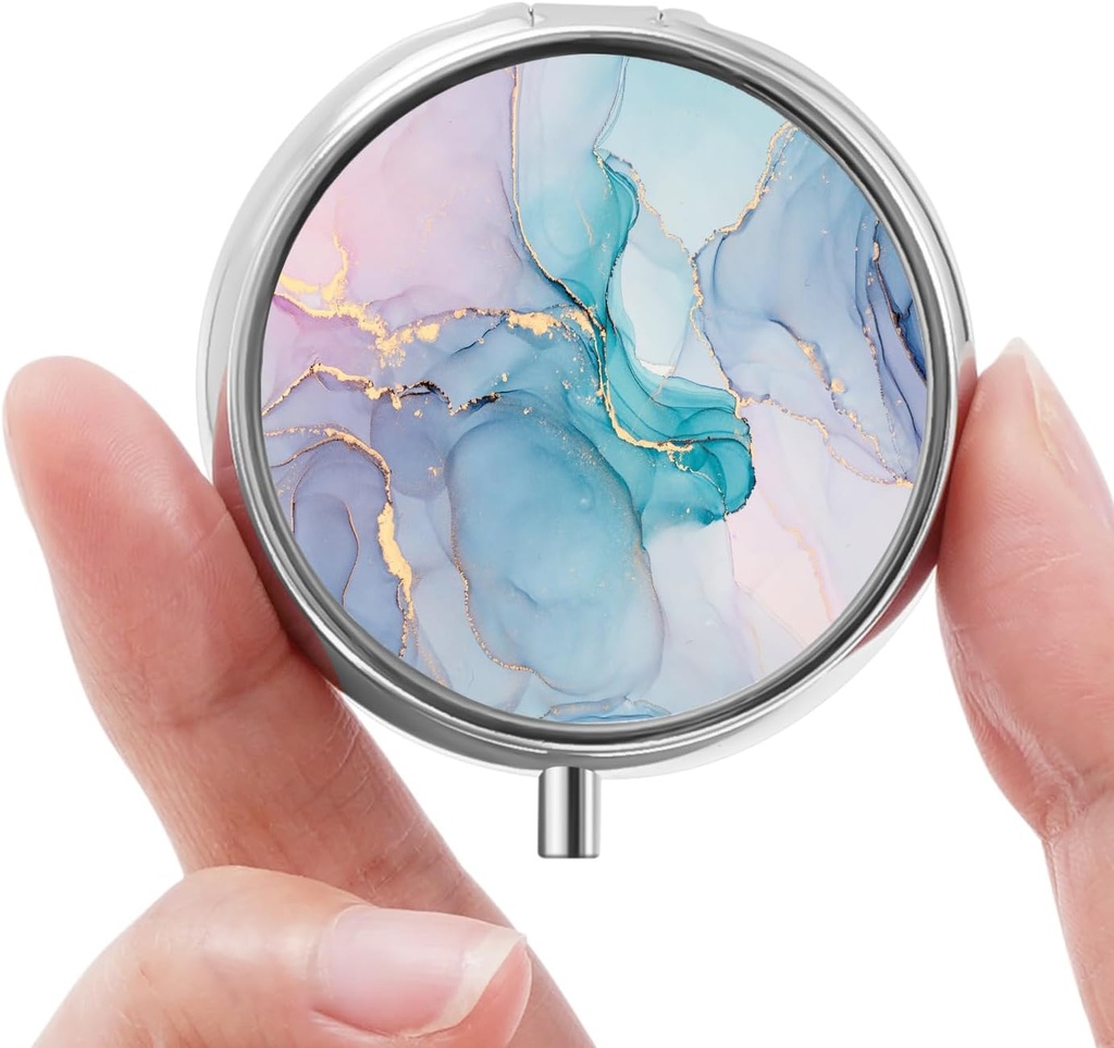 Mini Pill Box, Lille Pill Box, Bærbar Pill Box, Cute Pill Organizer til Vitaminer, Medicin, Fiskeolie og Kosttilskud (Blue Marble)