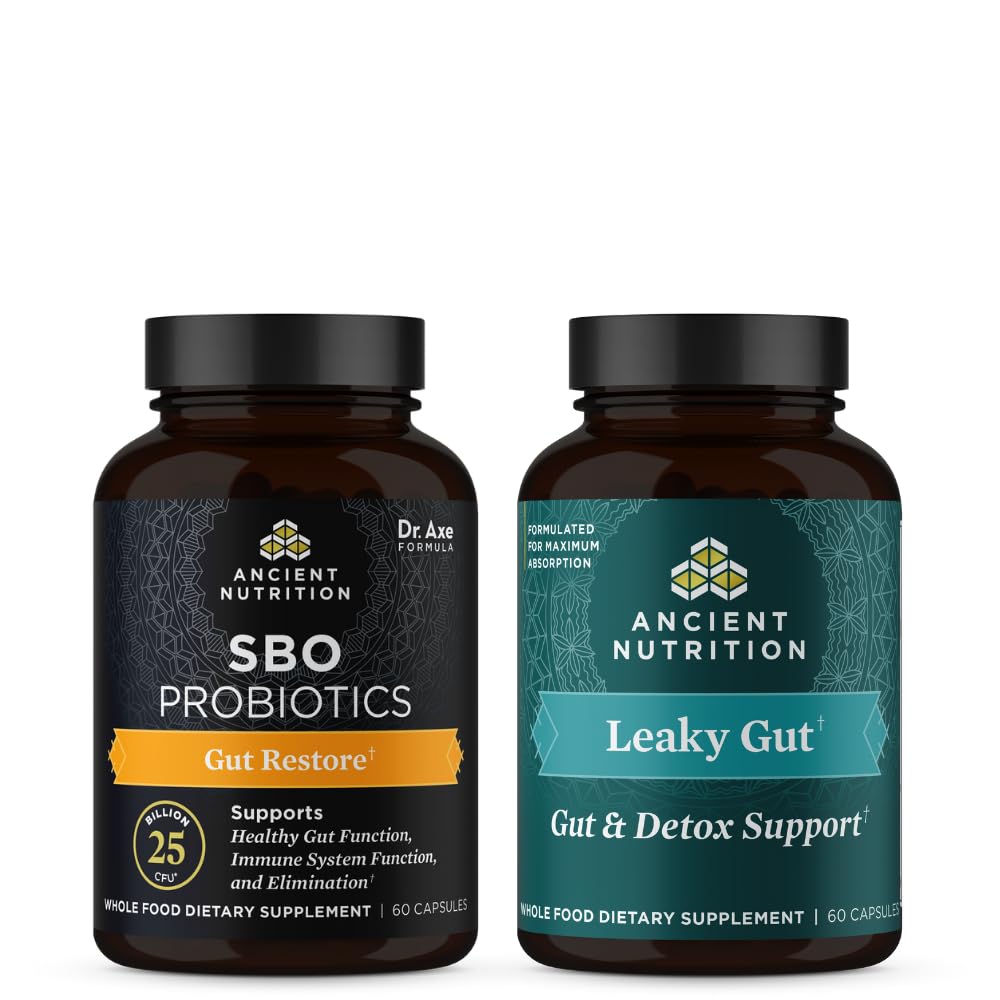 Ancient Nutrition SBO Gut Genopret Probiotika kapsler, 60 Grev + Leaky Gut kapsler, 60 Greve
