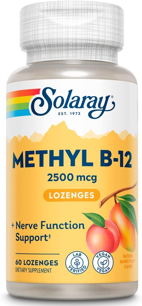 SOLARAY B 12 Methyl Lozenge Supplement, 2500mcg