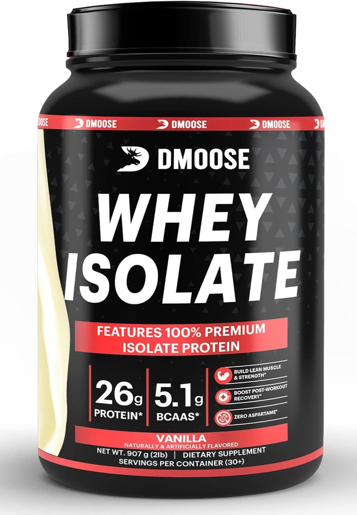 DMoose Whey Isolate Protein Powder I 26 g Protein I 5.1g BCAAS I Gluten Free I Hjælper med at opretholde muskelmasse & nedsat inddrivelse tid I Chocolate & Vanilla I 30 Servere