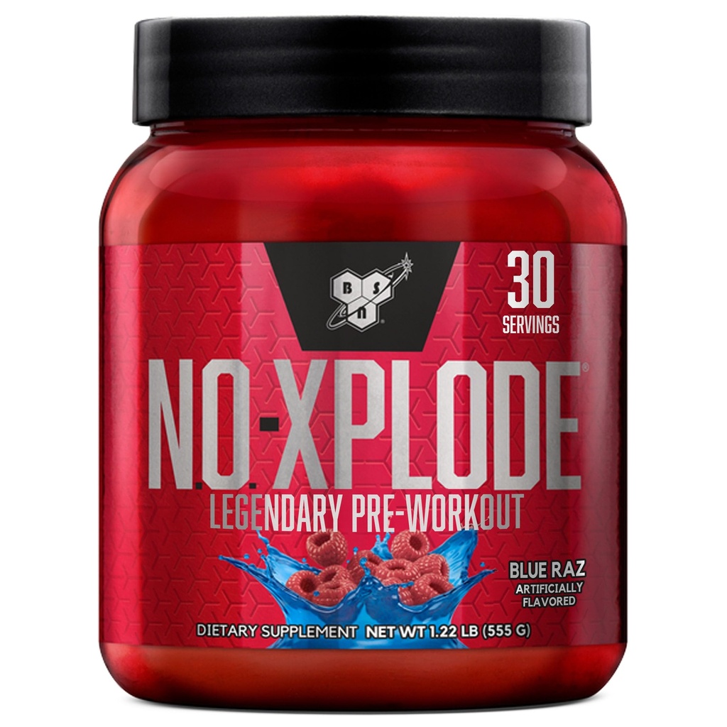 BSN N.O.-XPLODE Pre Workout Powder, Energisupplement for mænd og kvinder med Creatin og Beta- Alanine, Flavor: Blue Raz, 30 Servere