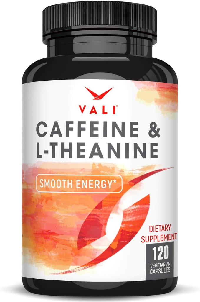 VALI Koffein 50mg & L Theanine 100mg - Koffein piller & L- Theanin til Smart Glat Energi & Focus Supplement. Nootrop Brain Booster Kognitiv Support Stack & Focused Clarity. 120 Veggie kapsler