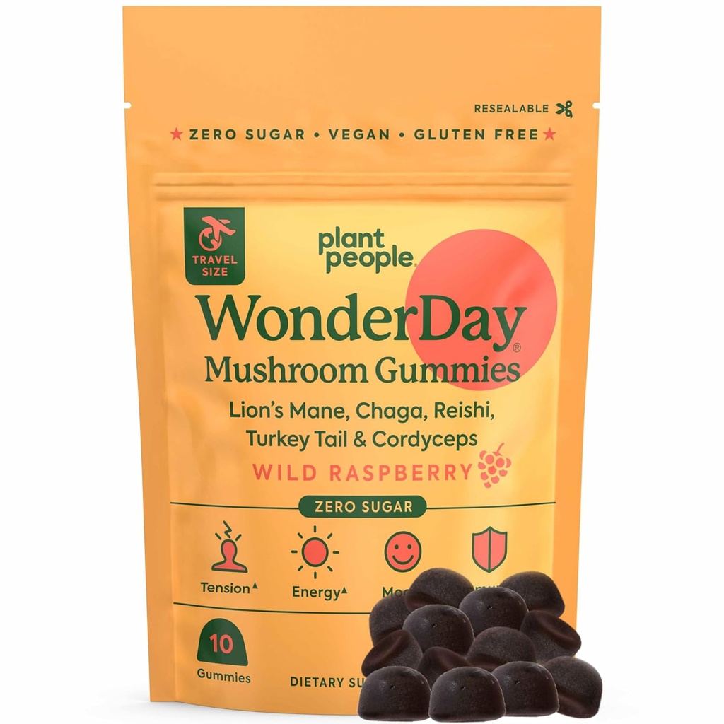 Plant Folk - WonderDay Mushroom Gummies Mini-124; Daglig Gummy Multi Support til hele kroppen Balance, Mood, De- Stress, Energi, Immun og Gut Sundhed