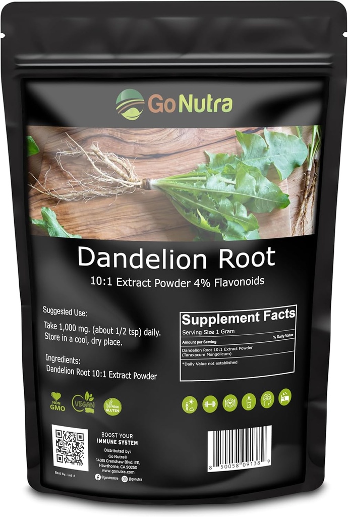 Go Nutra Mælkebøtte Root Powder til te, kaffe & drikke 124; Koncentreret 10: 1 Mælkebøtte Root Extract Powder, Koffein fri for 124; Antioxidanter, fordøjelse & immunsystem