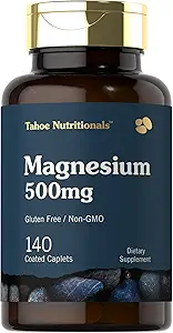 Tahoe Nutritionals Magnesium | 500mg | 140 Coated Caplets | Non-GMO and Gluten Free Supplement