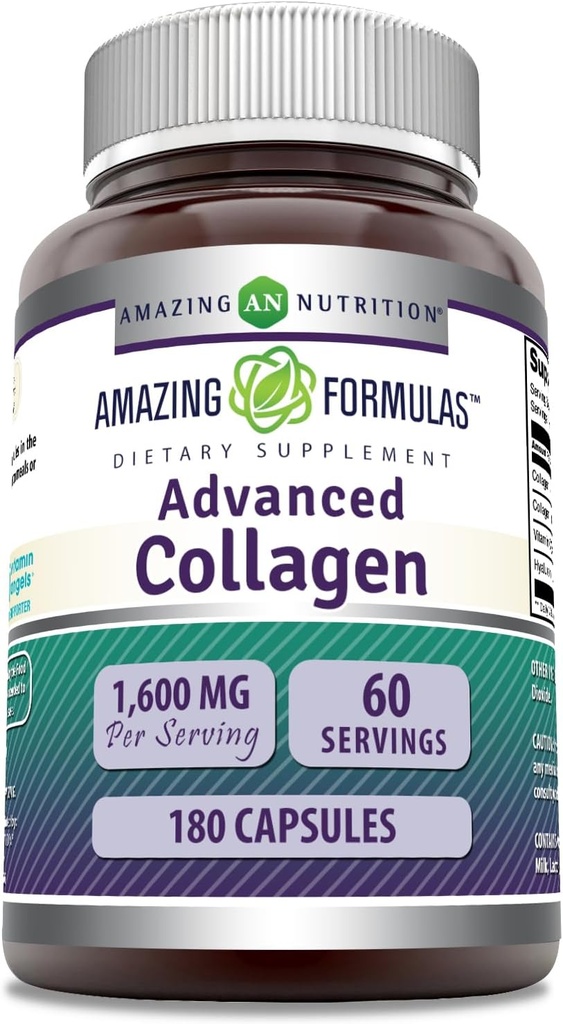 Amazing Formulas Advanced Collagen Supplements 124; Collagen Type I, II & III, med C-vitamin & hyaluronsyre