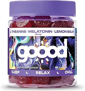 Goood Sugar Free Melatonin Gummies 5mg - Sleep Gummies for Voksnes - Sleep Supplement with L- Theanine - Melatonin 5mg Gummies - Gluten Free & Non GMO Sleeping Gummies for Voksnes for Roligt Søvn 60 Ct