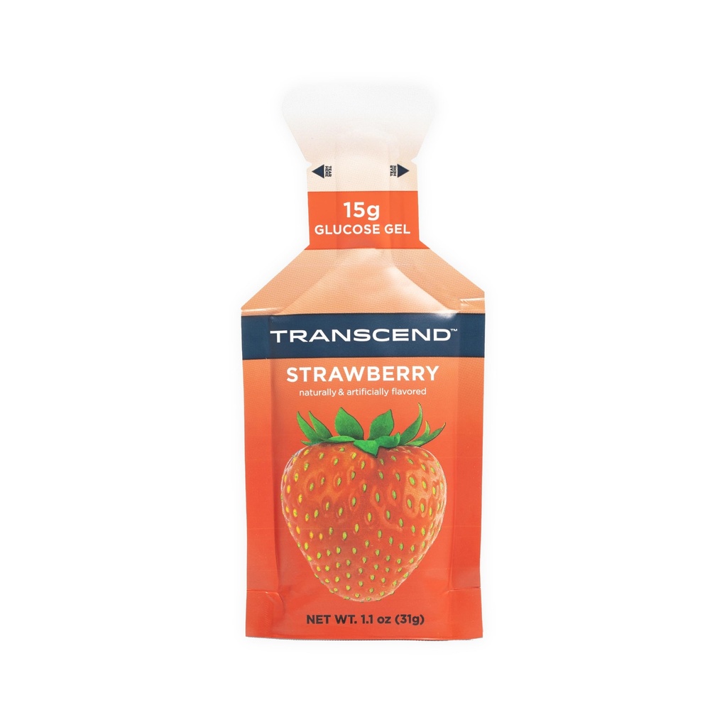Transcend Foods Strawberry Gel (1.1 oz, Pack of 10) Fast- Actioning Carb Gel Strawberry Flavor - Koffein Free, Gluten Free
