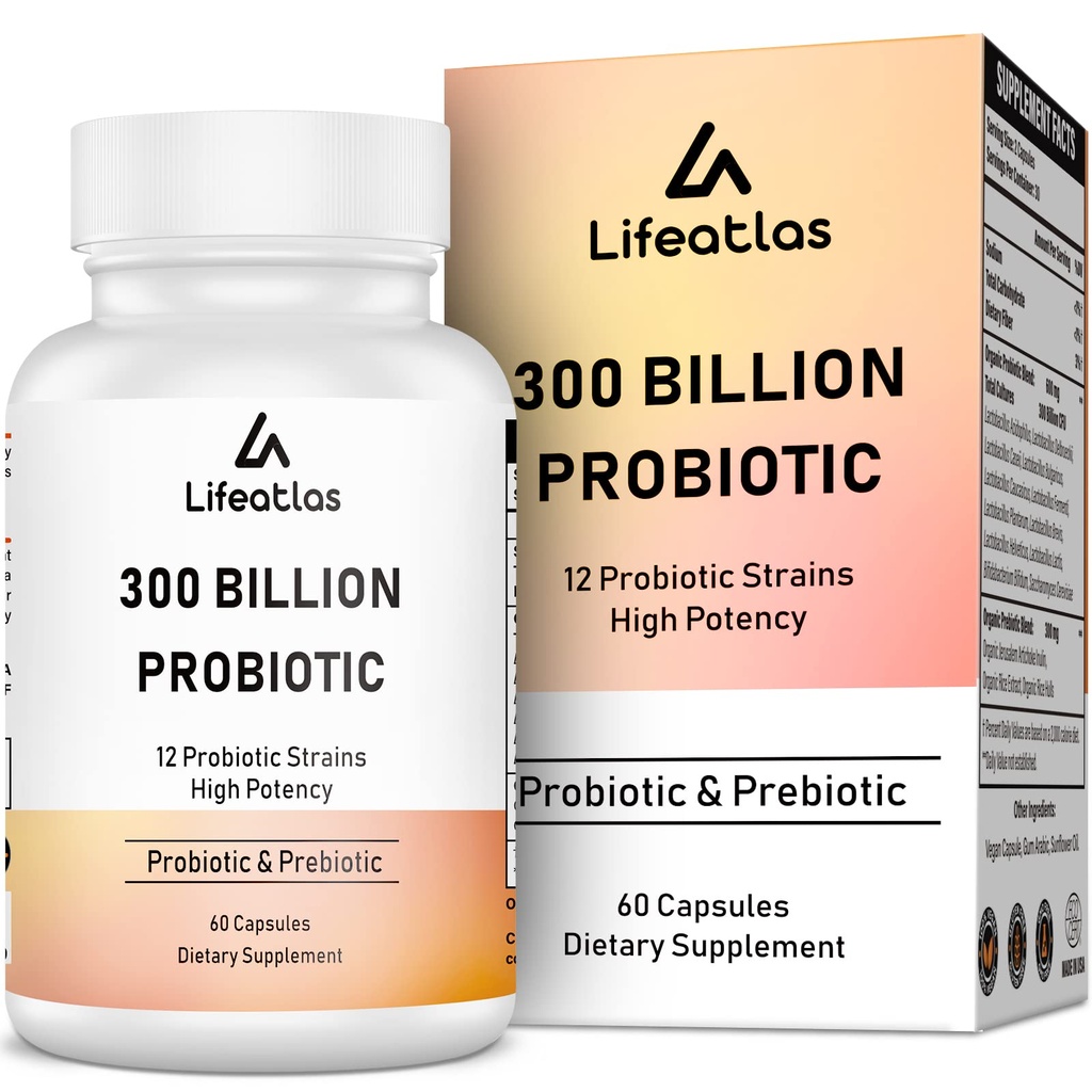 300 Millioner CFU Probiotika - Probiotika til kvinder og mænd, 12 Probiotiske Strops Plus Prebiotic, til immunforsvar og fordøjelsesbesvær, Gut Sundhed, gas Bloating, Hylde Stable - 60 Caps