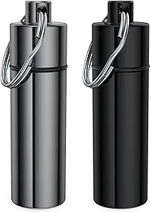 Lille pillekasse, (2 Pack) Keychain pilleholder Portable Mini Travel Pill Container Metal Case Flaske med Keyring