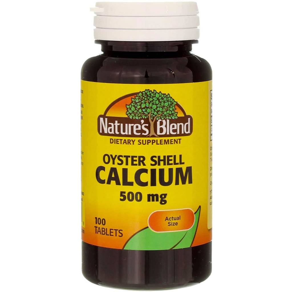 Nature 's Blend Oyster Shell Calcium 500 mg tabletter - 100 ct, pakke med 2 stk.