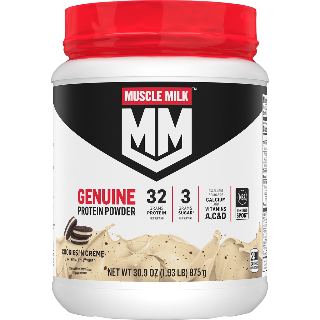 Muskelmælk ægte protein pulver, Cookies 'N Crème, 1,93 Pounds, 13 Servering, 32g Protein, 3g Sukker, Calcium, Vitamin A, C & D, NSF Certificeret til Sport, Energigivende Snack, Packaging May Vary