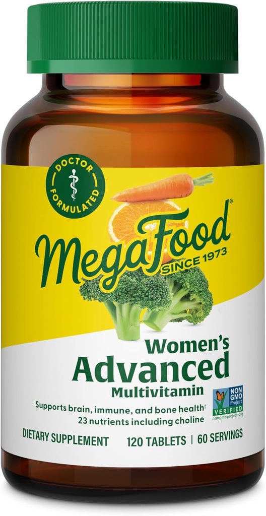 MegaFood Women's Advanced Multivitamin for Women - Doctor-Formulated With Iron, Choline, Vitamin D, Vitamin C & Zinc - Brain Health - Immune Support - Non-GMO - Vegetarian - 120 Tabs (60 Servings)