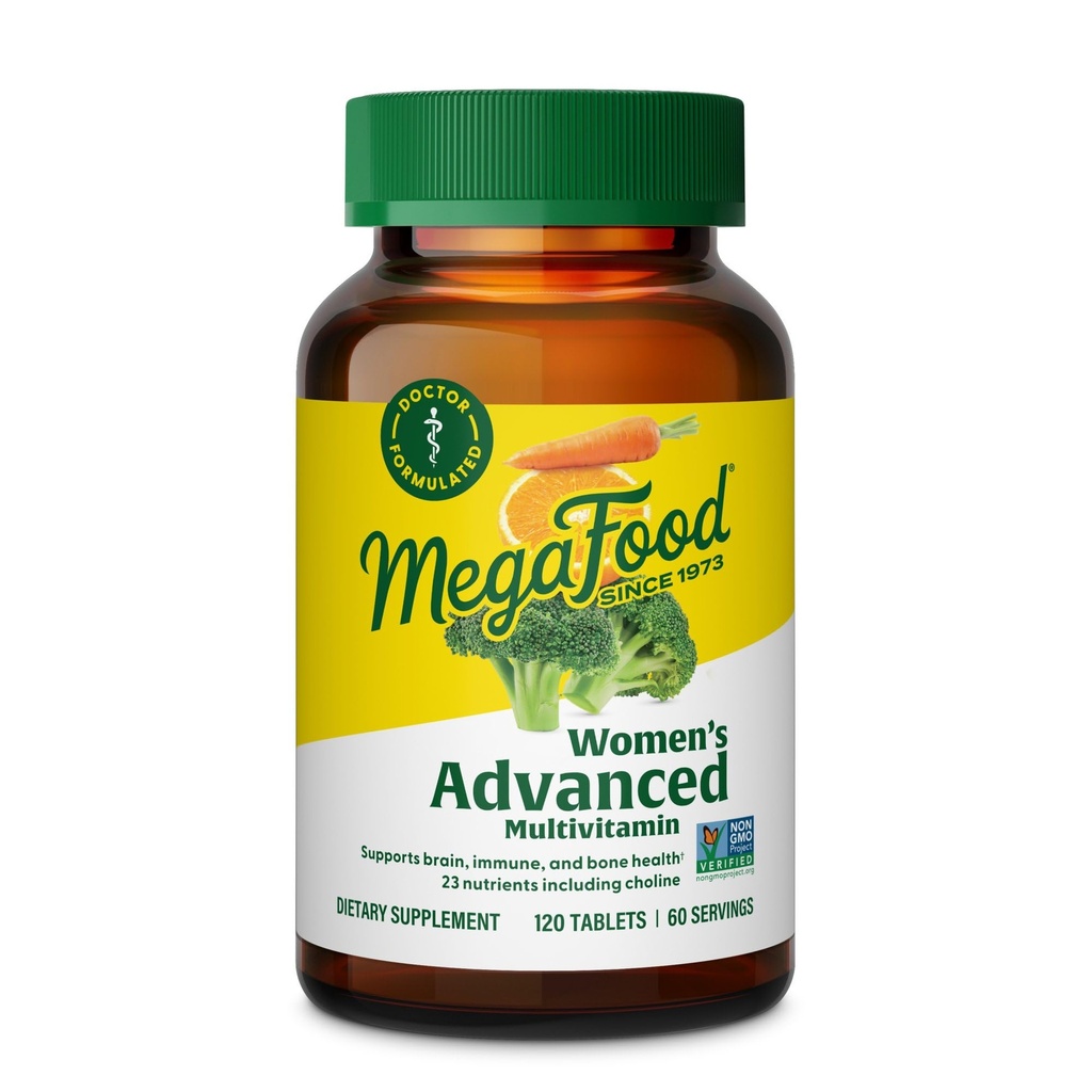 MegaFood kvinders avancerede multivitamin til kvinder - Læger-Formuleret med jern, cholin, D-vitamin, C-vitamin og zink - hjerne sundhed - immunstøtte - ikke-GMO - vegetar - 120 Tabs (60 Servering)
