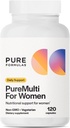 PureFormulas PureMulti til kvinder - Omfattende Multivitamin til kvinder med essentielle næringsstoffer og plantestøtte Dame Daglige Multivitaminer til ernæringsmæssig støtte Non- GMO - 120 kapsler