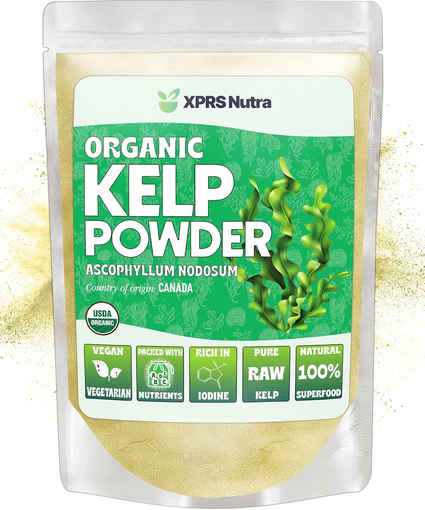 XPRS Nutra Organic Kelp Powder (Ascophyllum Nodosum) - Seaweed Powder rig på jod, immunvitaminer og mineraler - Food Grade Sea Kelp Supplement Vegan Superfood til hudpleje (4 oz)