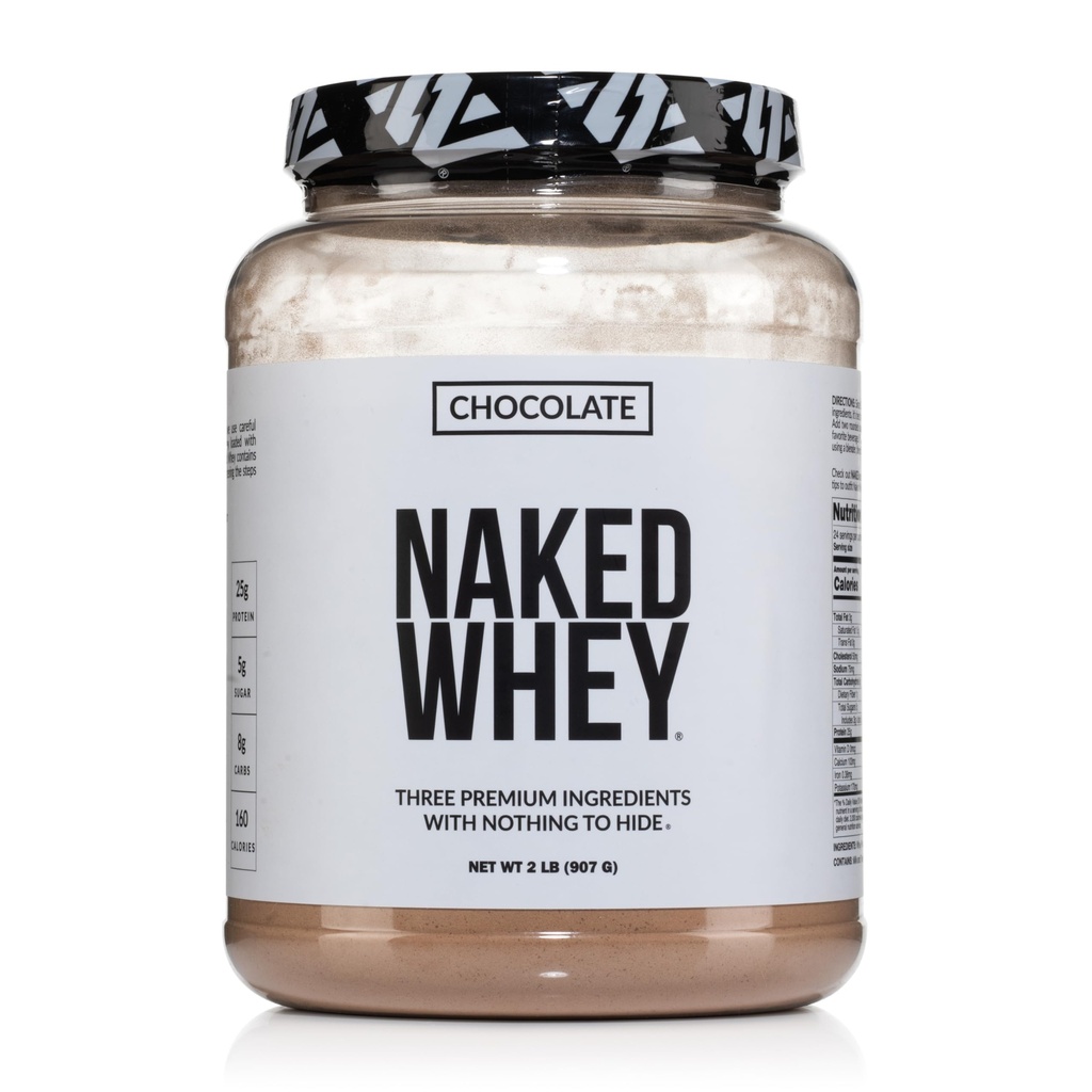NAKED Whey Chocolate Protein Powder - Kun 3 Ingredienser - Græs Fed Whey Protein Powder, Organic Chocolate and Organic Coconut Sugar, Ingen GMO, Ingen Soy, og Gluten Free - 24 Servere