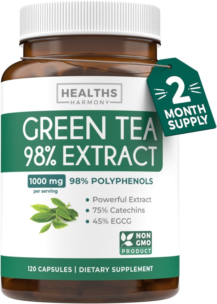 EGCG Green Tea Extract kapsler - Super høj potens Green Tea Pills Antioxidant Rich Formel pakket med polyphenoler Catechins & EGCG - 500mg Per kapsel - Non- GMO & Lavet i USA (2 måneder Tilgang)