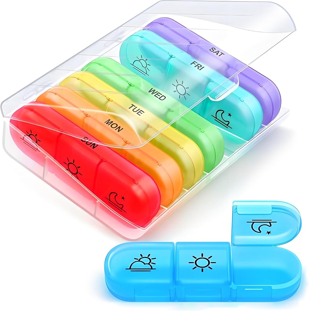 AIMI Ugentlig Pill Organizer 3 gange om dagen, Stor 7 dages Pill Box 3 gange om dagen med separat Container, Bærbar Pill sag for medicin, vitaminer, fiskeolie og kosttilskud