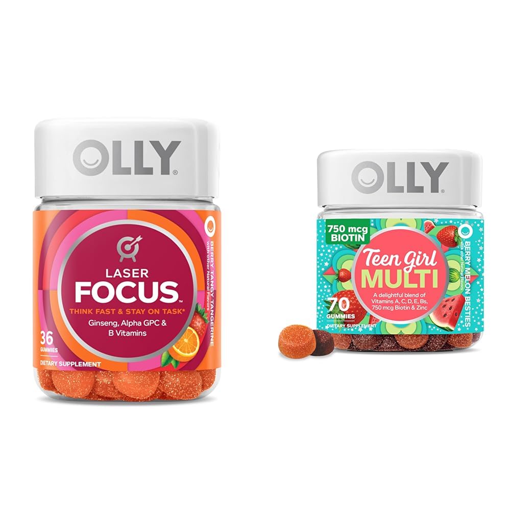 OLLY Laser Focus Gummy 36 Count og Teen Girl Multi 70 Count Berry Melon