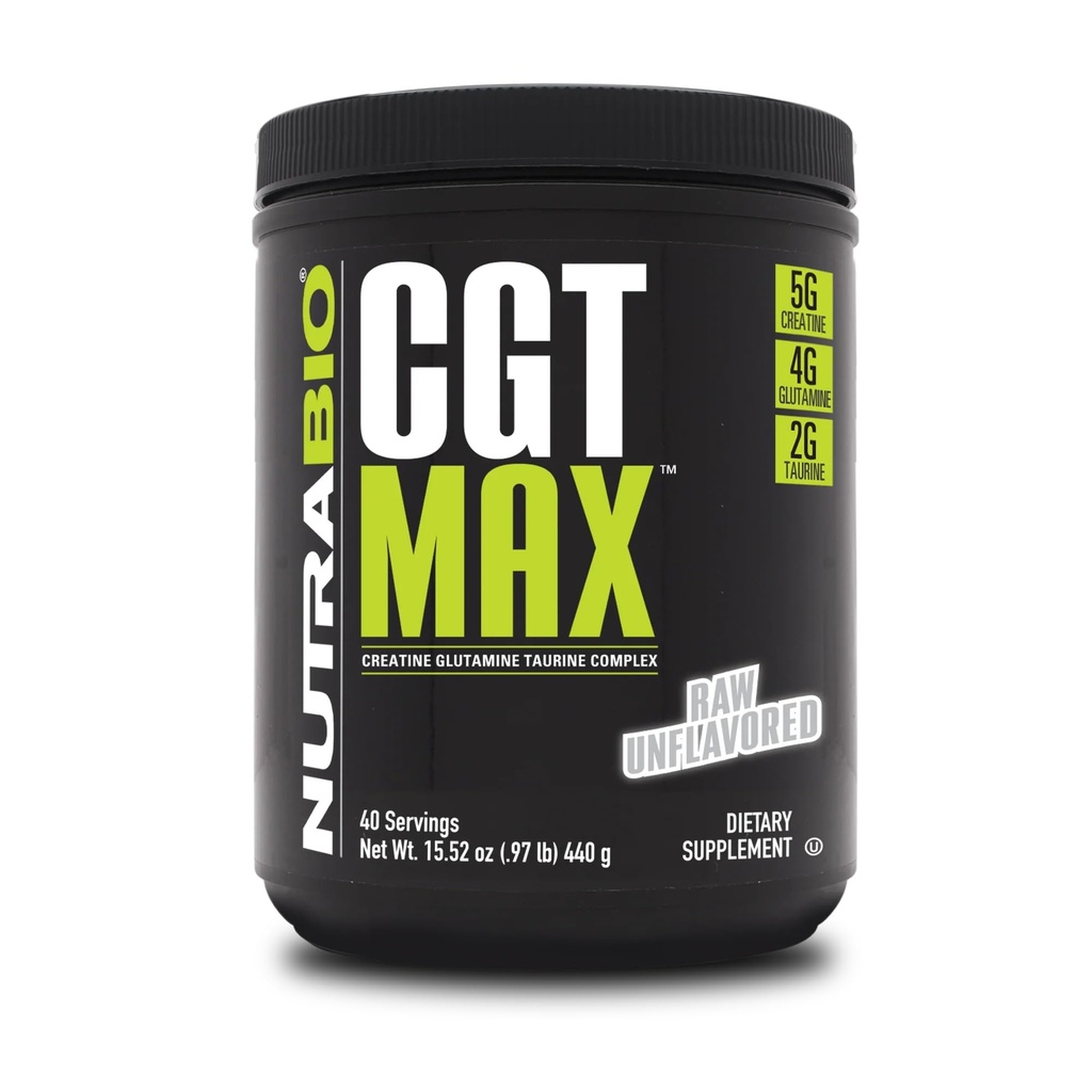 NutraBio CGT- MAX Powder- Creatin, Glutamin og Taurine til at støtte muskel inddrivelse og styrke - 40 Servere - Unflavored