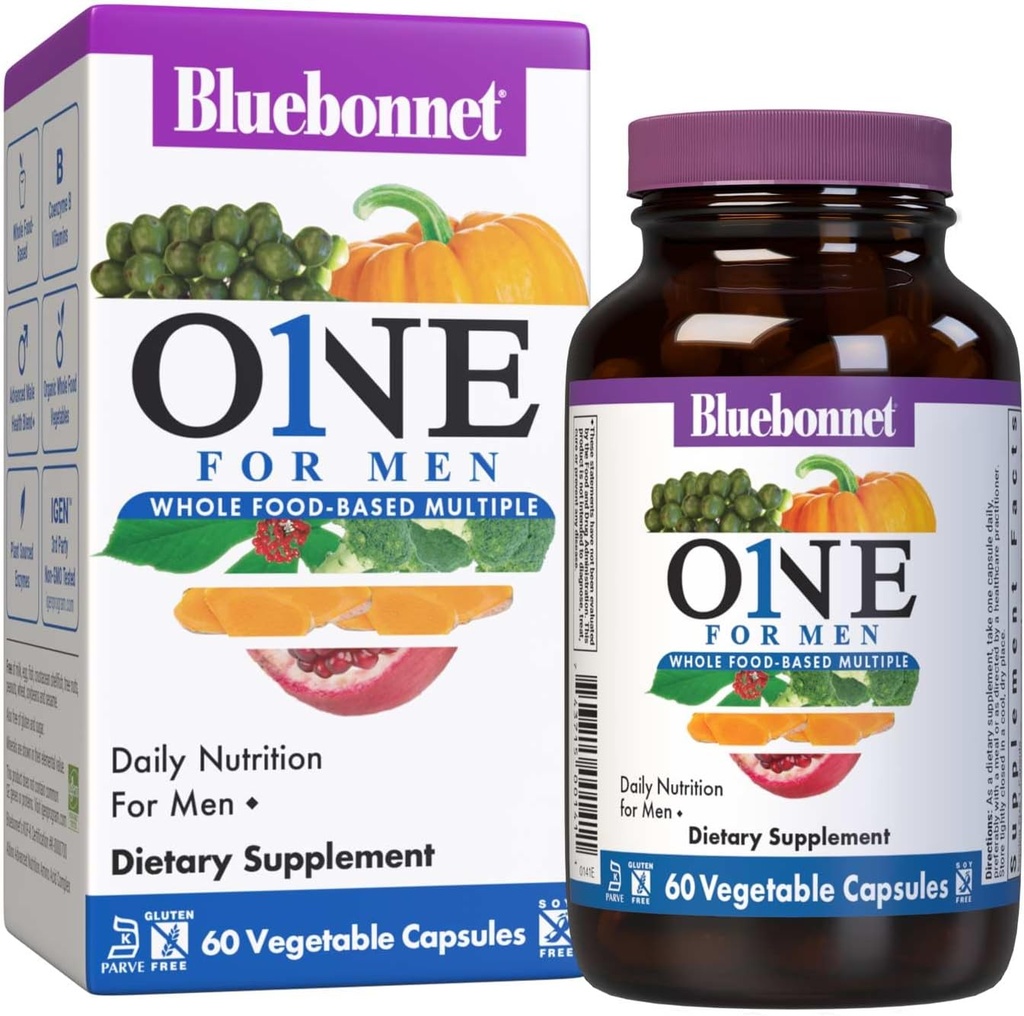 Bluebonnet Nutrition Mænd er en vegetabilsk kapsel, hele fødevarer Multiple, K2, Organic, Energy, Vitality, Non- GMO, Gluten, Soy & Milk Free, Kosher, 3 Måned Supply, 90 Greve