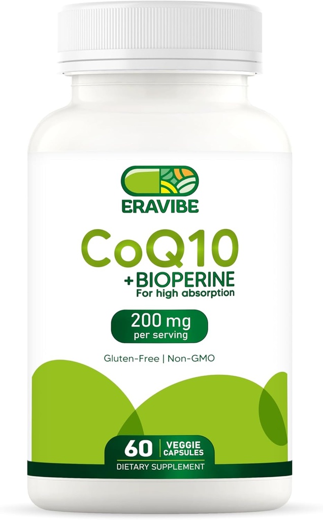 Pure CoQ10 Energy Support High Absorption med Bioperine, 200 mg per servering, 60 Veggie Kapsler, Glutenfri, Non- GMO