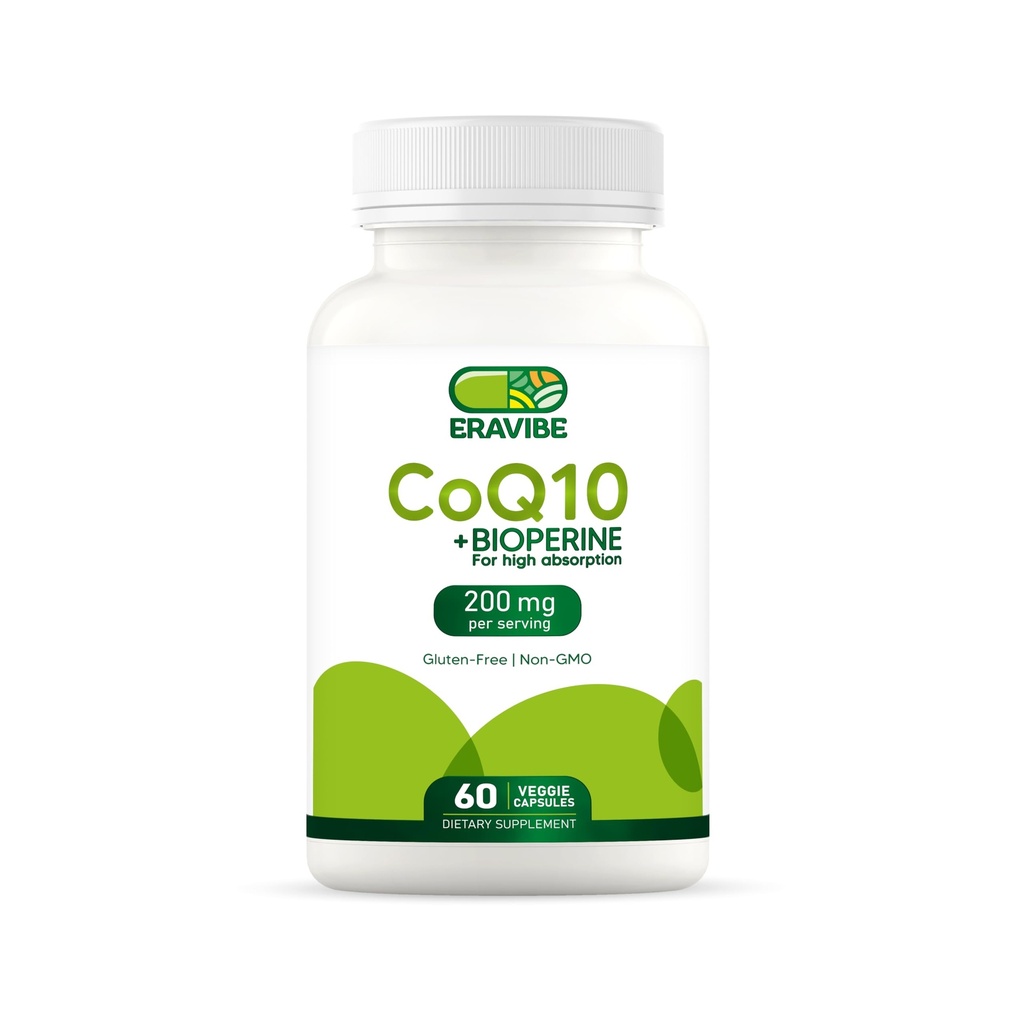 Pure CoQ10 Energy Support High Absorption med Bioperine, 200 mg per servering, 60 Veggie Kapsler, Glutenfri, Non- GMO