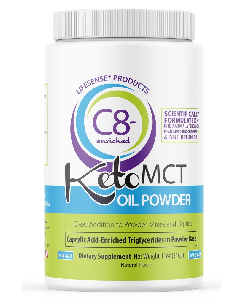 LifeSense C8 beriget MCT Oil Powder Unflavored sourced from Coconut Oil, Keto-Friendly, Udviklet af PhD Nutrition i USA, Optimal Fuel for The Brain and Body