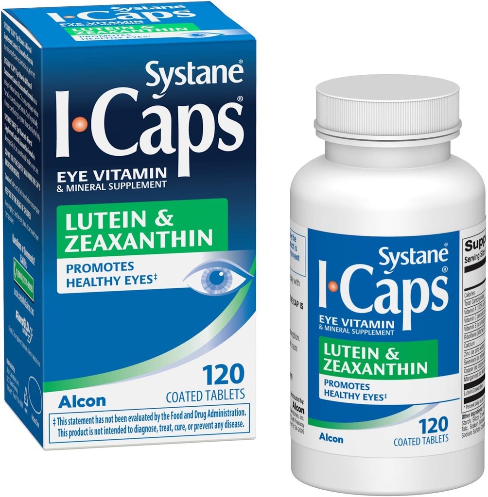 Systane caps Eye Vitamin & Mineral supplement, Lutein & Zeaxanthin Formel, 120 overtrukne tabletter