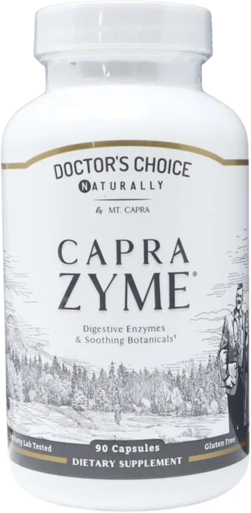 CapraZyme af Mt. Capra; Vegetarisk fordøjelsesmiddel Enzyme supplement til mænd og kvinder, Amylase, Lipase, Bromelain, Protease, med botanisk Blend Grapefrugt, Ingefær og gurkemeje