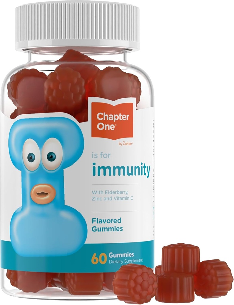 Zahler - Chapter One Immunity Support Gummies for Kids with Vitaminer C, Zink & Black Elderberry (60 Smagsfyldte Gummies) Kosher Immunitet Vitamin C & Elderberry Gummies for Kids & Voksne - Made in USA
