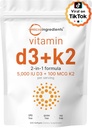 Micro Ingredients Vitamin D3 5000 IE + K2 MK- 7 100 mcg, 300 Softgels against 124; 2- in-1 Knoglen-, immun- og hjertetilskud 124; Let at synke, Non- GMO