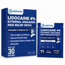 WELMATE - 4% Lidocain Numbing Patch - Maksimal styrke - Midlertidig lindring af smerte, Ryg, Hals, Skuldre, Knætter, Albuer, Mindre hudirritationer - Topical Analygesic Undufted - 30 ct