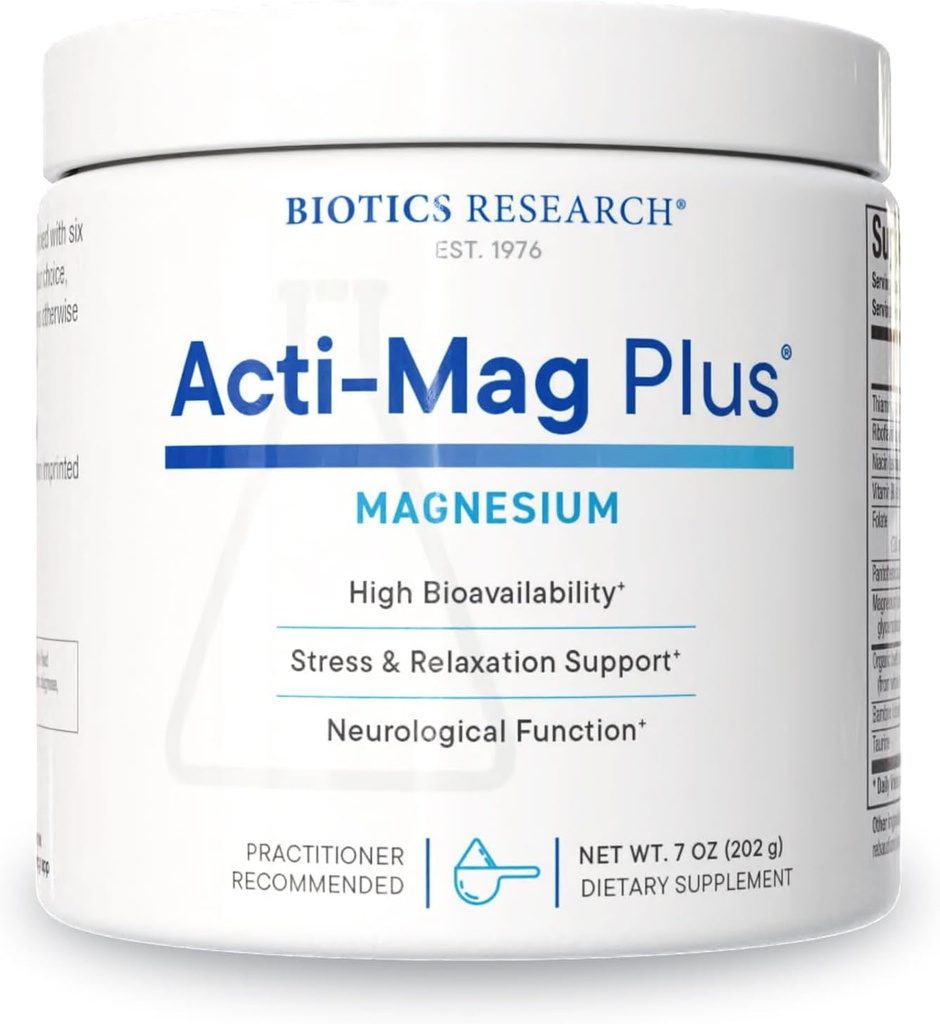 Biotics Research Acti- Mag Plus ™ Højt biotilgængeligt pulver 400mg Magnesiumformel, 5g / Servering, Optimerer stressrespons, fremmer afslapning, sunde energiniveauer, Muscular Comfort 7 Oz