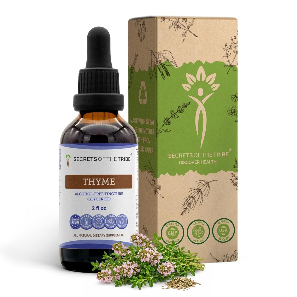 Secrets of the Tribe Thyme Alcohol- Free Liquid Extract, Thyme (Thymus Vulgaris) Tørret Leaf Tincture Supplement (2 FL OZ)