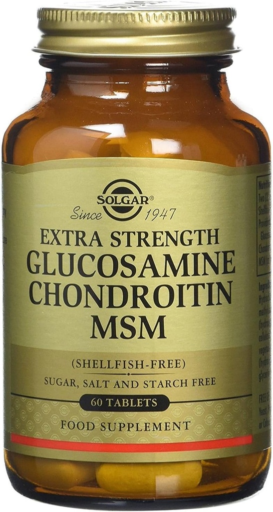 Solgar Triple Strength Glucosamine Chondroitin MSM, 60 tabletter - fremmer sunde fællesskaber, Understøtter Komfortabel bevægelse - Shellfish Free - Gluten Free, Dairy Free - 30 Serveringer