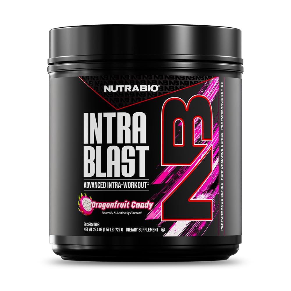 NutraBio Intra Blast Bcaa Pulver Aminosyre supplement, Elektrolyte & Hydration Blend, Intra, Pre Workout & Muscle Inddrivelse, 20g Eaa Aminosyrer pulver, 5g Glutamin- Dragonfrugt Candy, 30 Servering