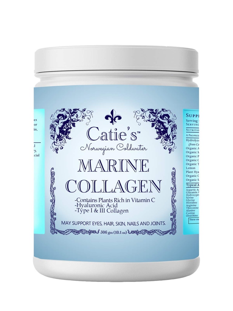 Caties Marine Collagen- Premium Wild fanget Collagen (type 1 & 3) fra Cold Water Nordic Cod w / Plant Based Vitamin C, Hyaluronsyre + urter! Ikke GMO 'er.