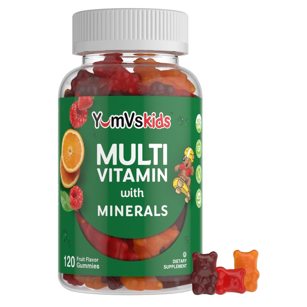 Yumfs Kids Multivitamin Gummies - Fruit Flavored Chewable Children 's Multivitamin - Kids Vitamin Multivitamin Gummy med 12 Minerals & Vitaminer A C D3 E B6 B12 (120 Greve (Pack of 1))