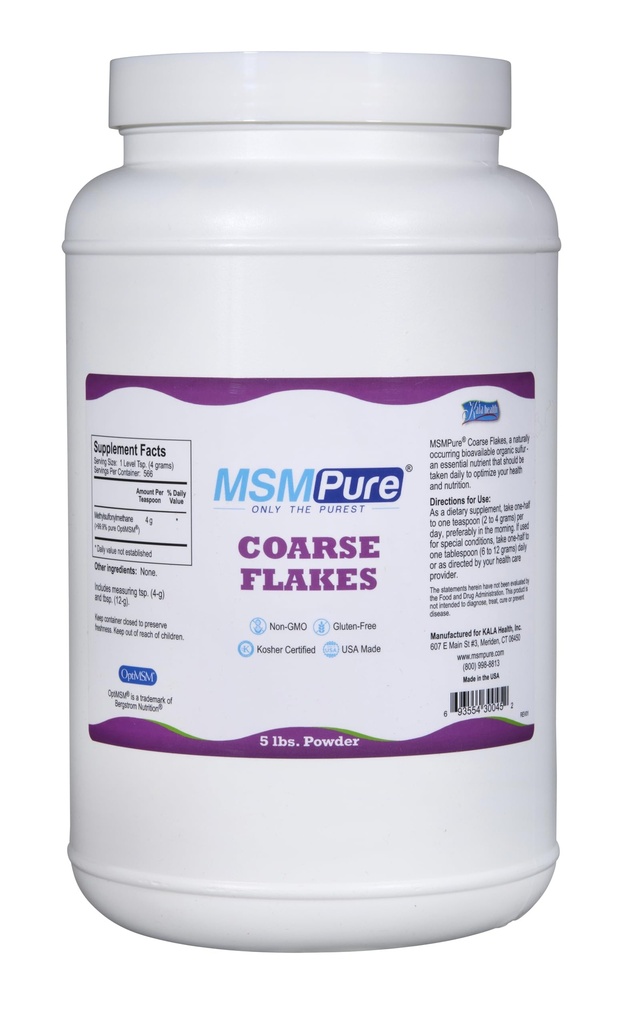 KALA Health MSMPure Coass MSM Powder Flakes - US- Made MSM til fælles sundhed, hududseende, og hår & negle støtte - 5 LB, Økologisk svovl