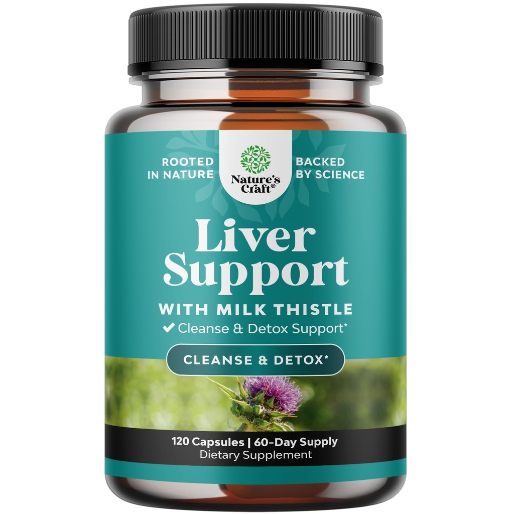Natures Craft Lever Cleanse Detox & Reparation 120 Kapsler - Urte Lever Support Mælk Thistle Supplement - Silymarin Mælk Thistle Kosttilskud med Mælkebøtte Root, Cholin, Beetroot & Artichoke Extract