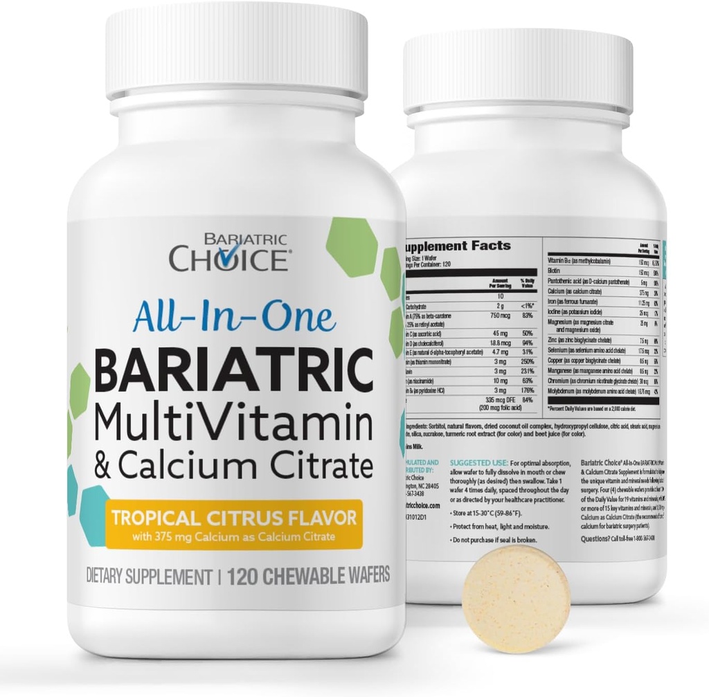 Bariatric Choice All- in- One Chewable Bariatric MultiVitamin with Iron & Calcium Citrate, Tropical Citrus (120ct)