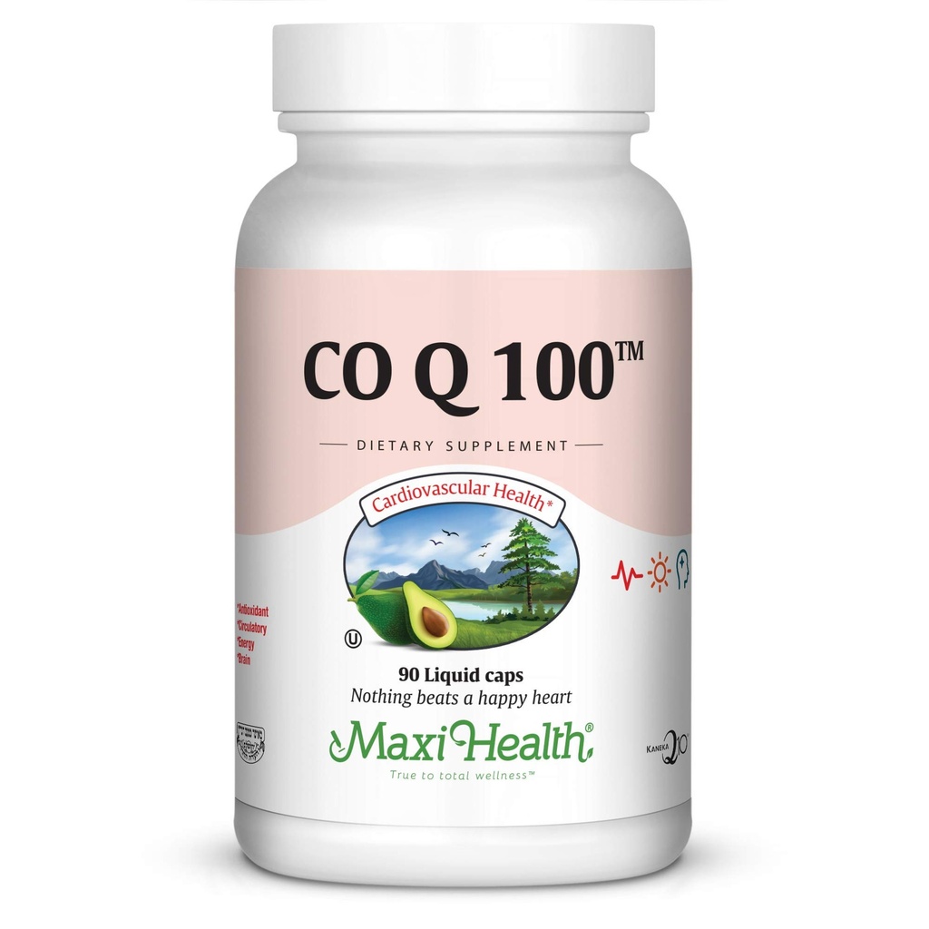 Maxi Health COQ10 100 mg kapsler - 100 mg Coenzym Q10 til Heart & Energy Support - Kosher Certified CO Q 10 Supplement - Non- GMO og Gluten- Free Heart Health Kosttilskud - 90 flydende kapsler