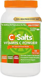 C- Salte C-vitamin pulver supplement - 100% Pure High Dosis Buffered C-vitamin pulver til immunforsvar - Økologisk, sukkerfri, Vegan, Non- GMO, Stomach- Friendly, Original 8 oz
