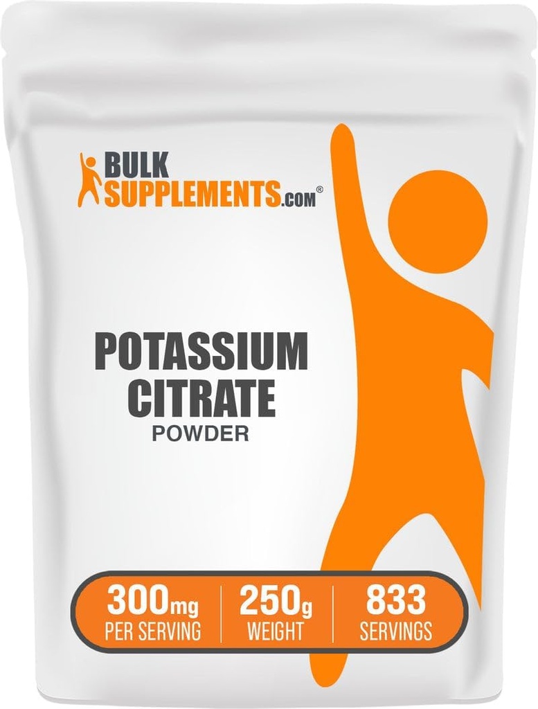 BulkSupplements.com Kalium Citrate Powder - for Hydration Support, Mineral Supplement, Kalium 99mg - Gluten Free, 300mg per Serving, 250g (8,8 oz) (pakke med 1)