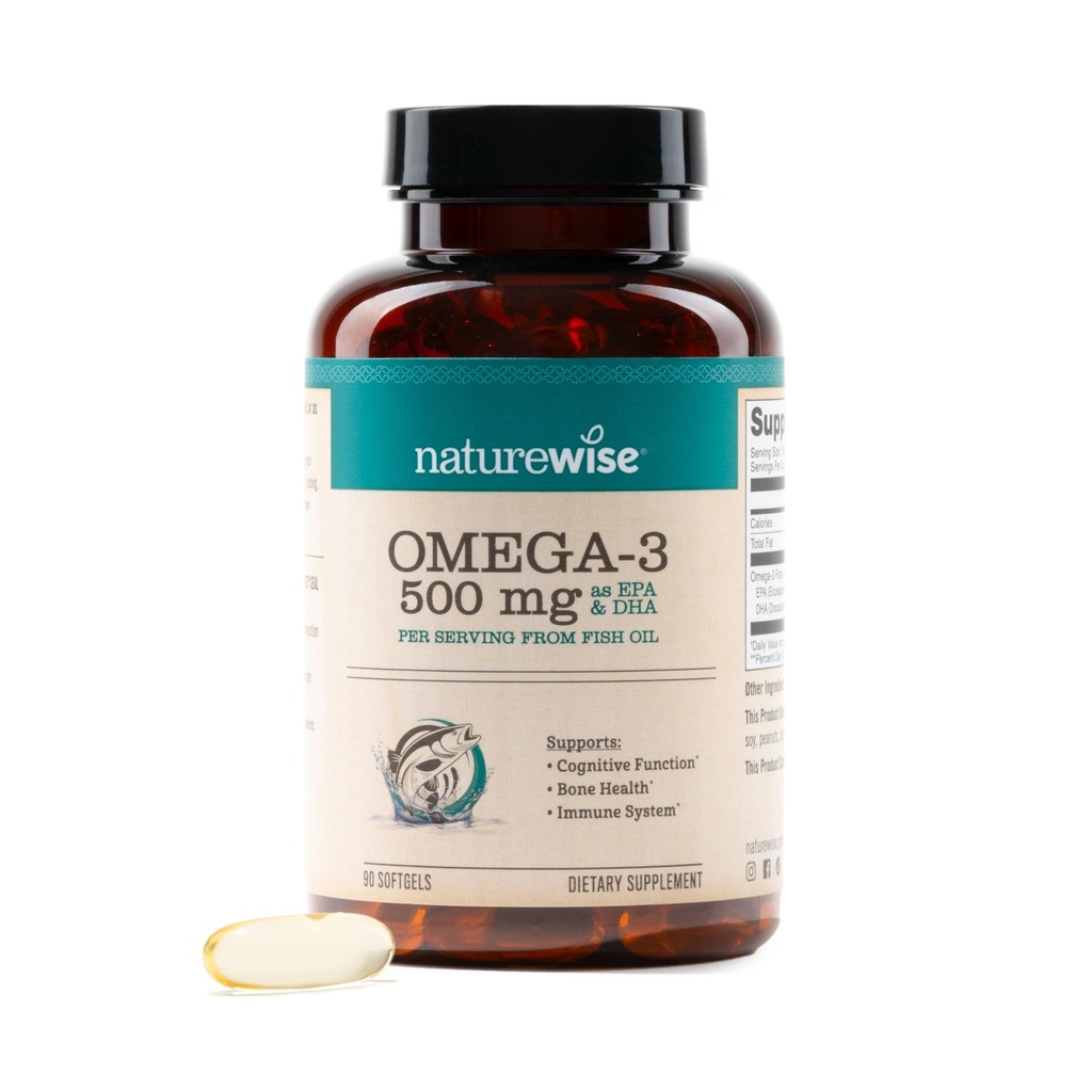 NatureWise Omega 3 Fish Oil - 500 mg per pille - EPA & DHA - Immunstøtte, Hjerne Sundhed & Optimal Wellness - Gluten og Soy Free, Non- GMO - 90 Softgels [3- Måned Supply]