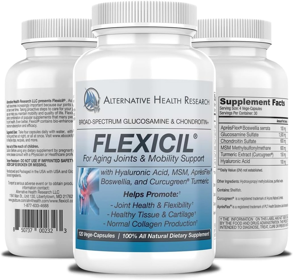 Flexicil Advanced Joint Mobility & Support; Glucosamin, Chondroitin, MSM, Hyaluronic Acid, Gurkemeje, Boswellia; 124; Broad- Spectrum Bio- Enhanced Ingredients