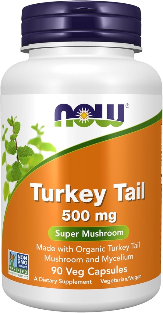 Now Foods Supplements, Tyrkiet Tail 500 mg, Super Mushroom, Lavet med Økologisk Kalkun Tail Mushroom og Mycelium, 90 Veg kapsler